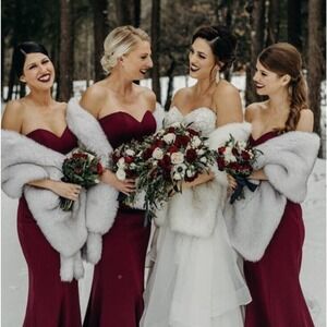 Sissily Designs •M• Silver White Fox Faux Fur Bridal Stole Wrap Winter Wedding